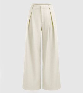 Mid Rise Solid Pocket Straight Leg Trousers In Off