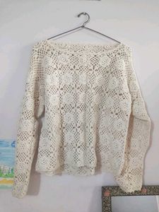 Embroidered Crochet Cotton Top