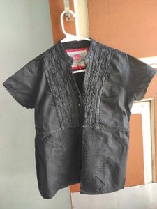 Black Cotton  Front Button Top