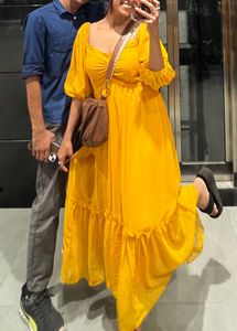 Yellow On/Off Shoulder Dress
