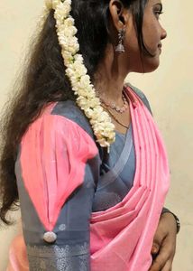Elegant Pink &amp; Gray Silk Saree