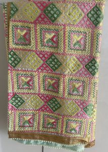 Pastel Phulkari Dupatta With Delicate Stone Work