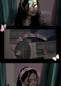 Crochet Flower Headband - Pink &amp; Cream