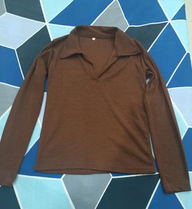 Women Brown Collar Neck Top