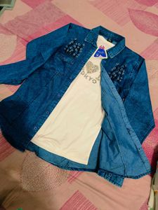 Denim Shirt Jacket & Tee Set - XL