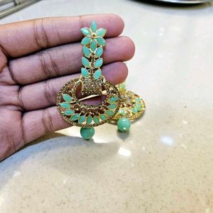 Mint &amp; Gold Statement Earrings