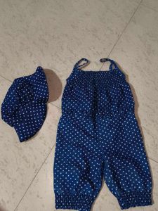 Cute Blue Polka Dot Romper Set