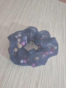 Dark Blue Scruchi With Pompoms