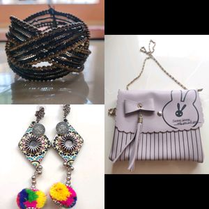 Combo of Handbag, Earring and Bracelet