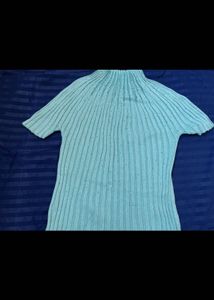 Aqua Ribbed Top with Sheer Detail