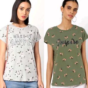 Combo of 2 Floral Print Crew-Neck T-shirt