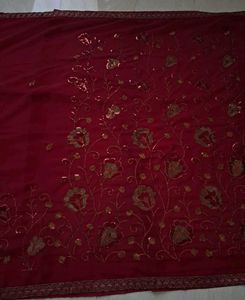 New Maroon Saree with Intricate Gold Embroidery✨