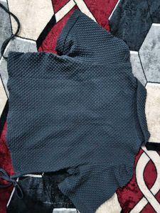 textured grey shirt - jacket crop top