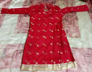 Elegant Red Festive Kurti with Golden Foil Print