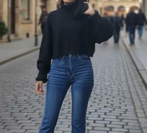 Black Turtleneck Cropped Sweater