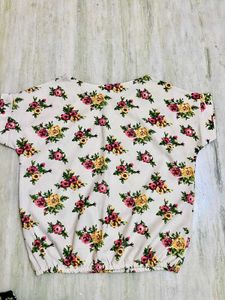 Floral Print Short Sleeve Balloon Top