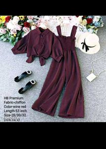 Wine Red Jumpsuit & Top Set