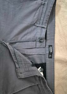 YOUSTA Grey Straight-Fit Stretch Trousers Size 32