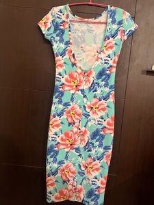 Revamped Low Back Sea Green Bodycon Floral Dress