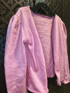 Pink Puff Sleeve Cardigan