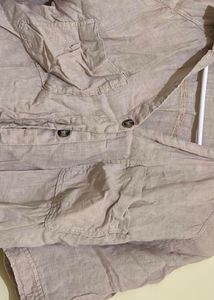 Beige Linen Button-Down Shirt