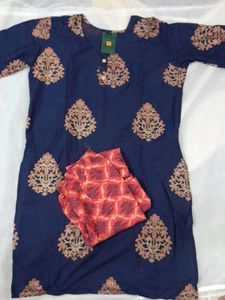 Navy Blue Printed Kurti with Pants