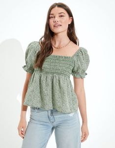 Floral Smocked Puff Sleeve Top