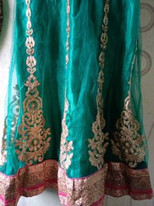 Elegant Pink &amp; Green Ethnic Dress