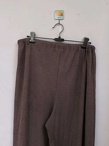 Brown Ribbed Wide Leg Pants