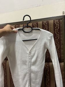 Fitted V Neck Long Sleeve Winter Top