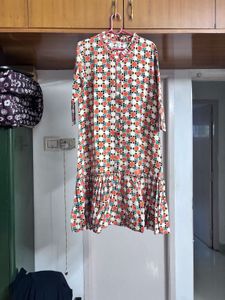 “Yufta” Vibrant Orange Geometric Dress