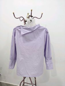 Lavender Asymmetrical Collar Long Sleeve Top