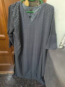 Xxl  Grey Embroidery Kurta With Lining