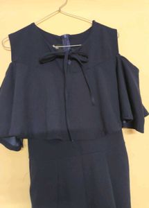 Elegant Navy Blue Cape Jumpsuit