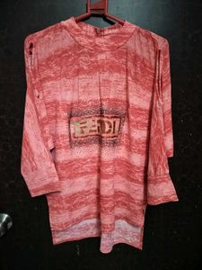 Women High Low Cold Shoulders Pink Top