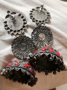 Oxidized Silver Jhumka Earrings