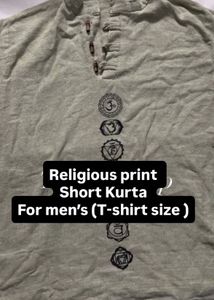 Men's Religious Print Short Kurta