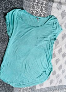 Splendid Women Green Cotton Mix Pocket Tshirt