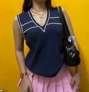 Navy Knit Sleeveless Sweater Vest