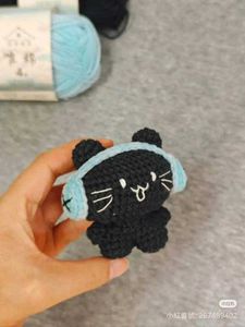 Crochet Black Cat With Headphones