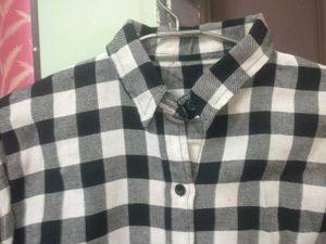 Black &amp; White Plaid Flannel Shirt