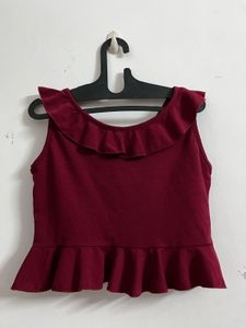 Burgundy Ruffle Trim Tank Top