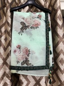 Pure Organza Floral Saree With Tussels