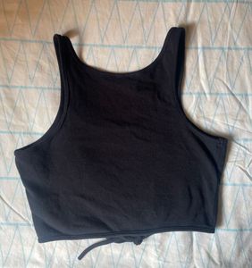 Black Cotton Crop Top - (Size S)
