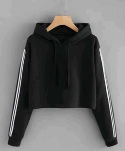 Striped Sleeve Black Hoodie