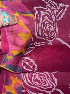 Rose Pink Printed Floral Saree