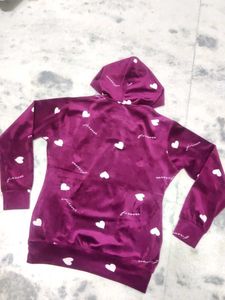 Burgundy Heart Print Hoodie