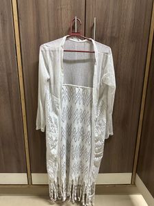 White Fringe Knit Cardigan