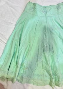 Vintage Mint Green Embroidered Midi Skirt