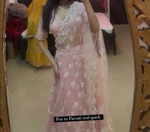 Pink Floral Embroidered Lehenga Set